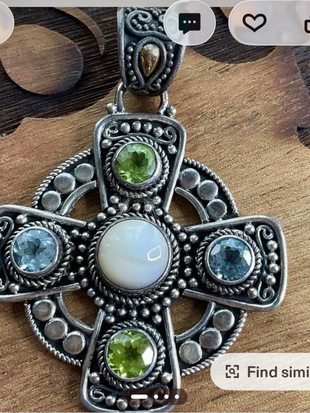Vintage Celtic 925, 18k Gold -Cross Pendant with Peridot & Blue Topaz - Picture 3 of 3